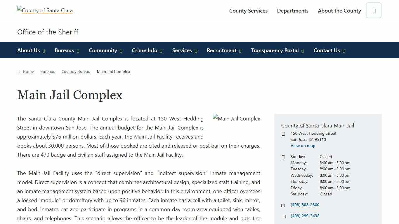 Main Jail Complex Office of the Sheriff County of Santa Clara